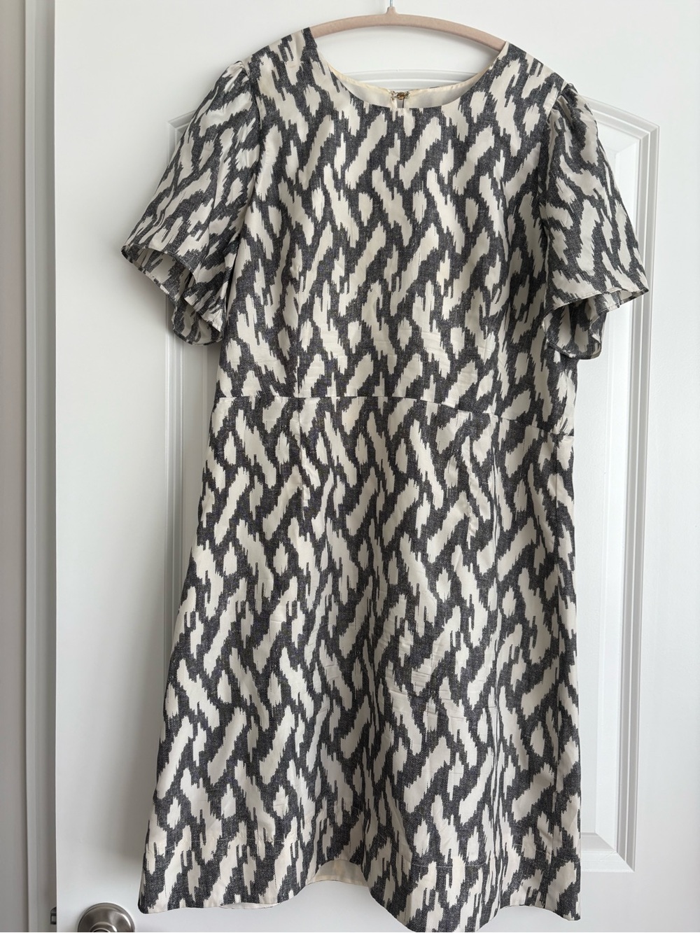 J. Crew Black and Cream Abstract Textured Midi Dress